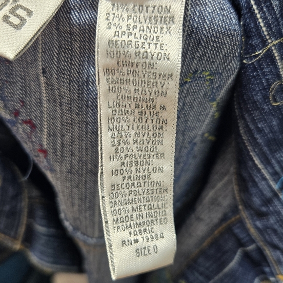 Chicos Design Lined Denim Jacket Embroidered Artsy Boho Embellished size 0 Or Sm - Picture 3 of 6